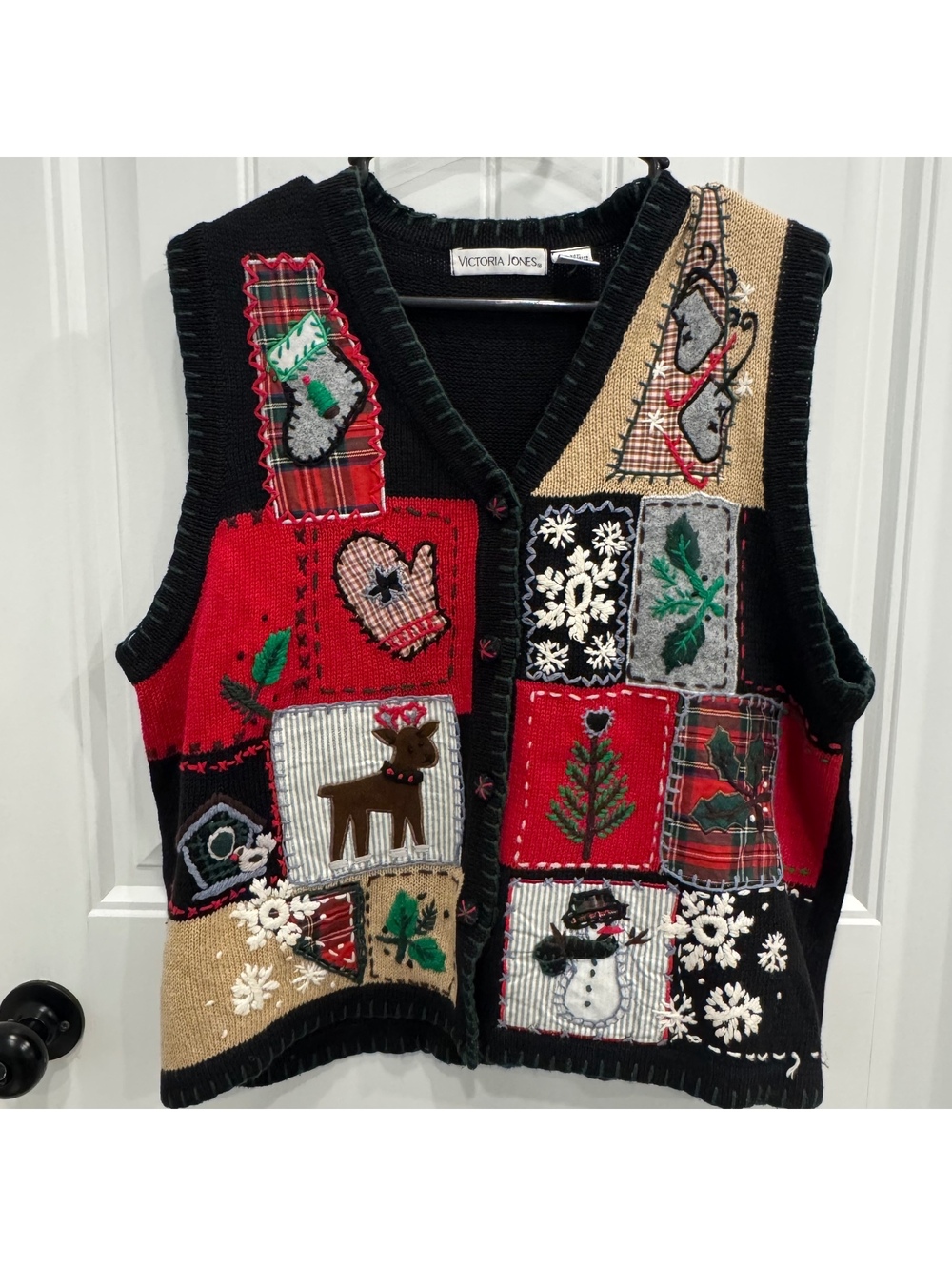 Victoria Jones Festive Holiday Patchwork Knit Vest XL